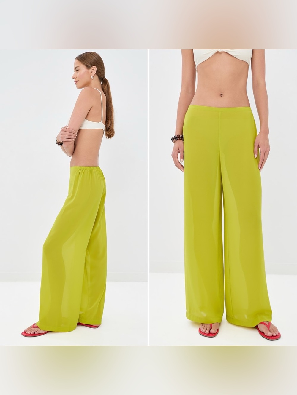 STAUD stroll Wide-Leg sheer Lightweight Pants in Lime Green xs NWT citron yellow